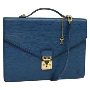 LOUIS VUITTON Epi Porte Documents Bandouliere Bag Toledo Blue LV Auth BA4126